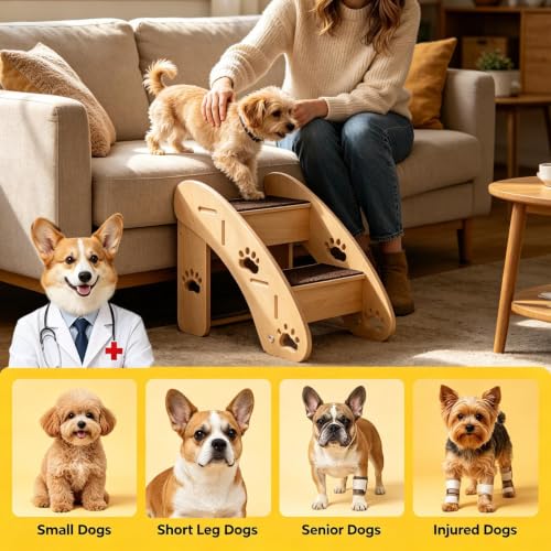 Escalera de madera para perros pequeños que sufren problemas para subir al sofá o la cama 3