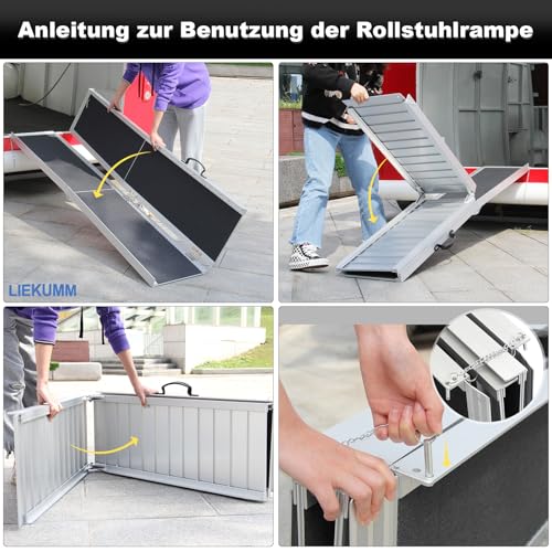 LIEKUMM Rollstuhlrampe 182,5 cm, 300 kg Tragkraft Aluminium Auffahrrampe rutschfest, Rollstuhlrampe für Treppen, Tragbare Rampe für Rollstuhl, Türschwellen, Zuhause