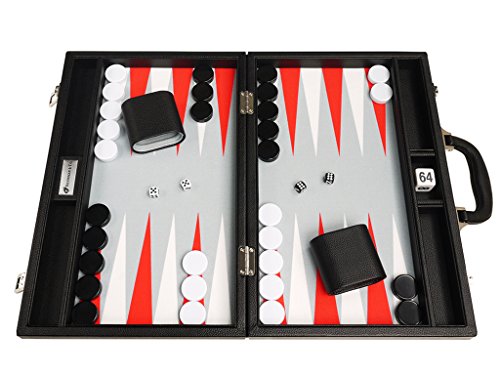 Silverman & Co. 16-Inch Premium Backgammon Set - Medium Size - Black Board, White And Scarlet Red Points #TOP1
