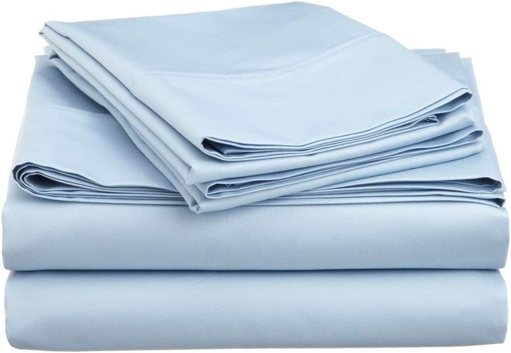 LaxLinen Egyptian Sheet Light Blue Solid Alaska King- Sheet Set 4 PCs (Fitted, Flat, 2 Pillow Case) Extra Deep Pocket Fits Mattress (16"- 18" Inch) All Around Elastic Super Soft- 600 TC