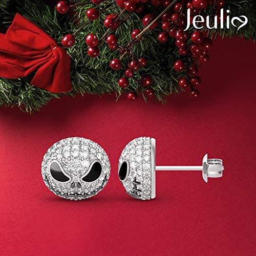 Jeulia Nightmare Earrings Jack Stud Earrings for Women Men Diamond 925 Sterling Silver Punk Drop Gothic Skeleton Dangle Hoop Black Piercing Earrings Halloween Jewelry Romantic Jewelry Gift for Her Christmas Birthday Gift4