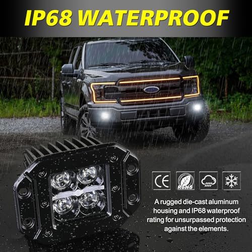 Image of Flush Mount LED Pods with White DRL Spot CREE LED Bumper Light Offroad Driving Fog Lights Flush Backup Reverse LED Lights for Trucks Pickup SUV UTV ATV Ram Chevy