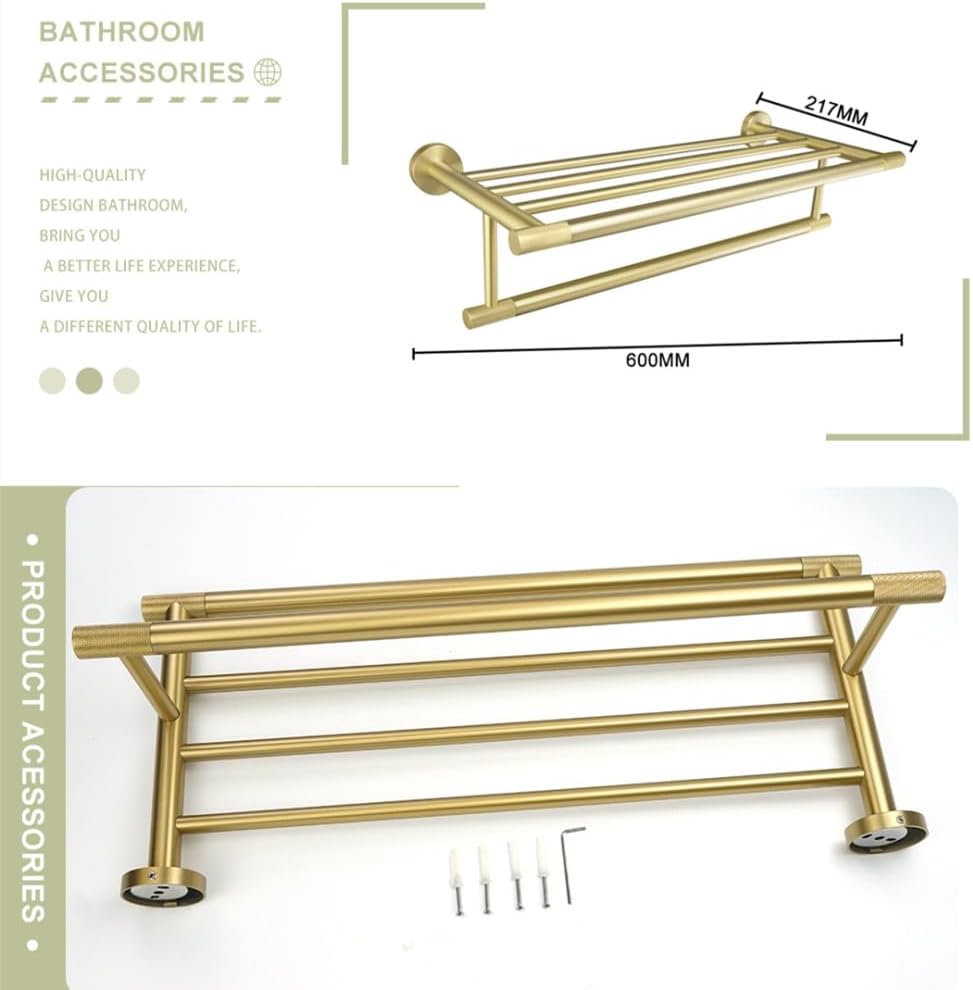 ブラッシュゴールドステンレススチールバスルームハードウェアセットタオルラックコートフックタオルバートイレットペーパーホルダーソープデ  ステンレススチールバスルームハードウェアセット 壁取り付けタオルラック コートフック タオルバー トイレットペーパー ...