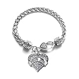Inspired Silver - Prom 2016 - Silver Braided Bracelet for Women - Pave Heart Charm Bracelet Jewelry Gift with Cubic Zirconia - Women's Charm Bracelet with Lobster Claw Clasp