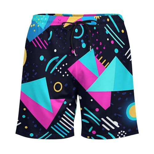 80s 90s Blue Pattern Mens Swim Trunks with Compression Liner 5"-7" Quick Dry Summer Board Shorts with Pockets3