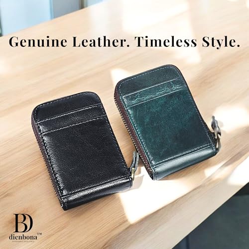 13 Card Slots Genuine Leather Minimalist Zipper Accordion Purse, Slim Multi Pockets Zip Around Wallet with Key Ring Strap, Compact Card Organizer with Key Ring Strap (Black)3