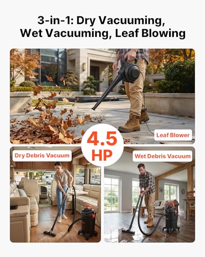 Image of VEVOR 3-in-1 Shop Vac, 8 Gallon Wet Dry Shop Vacuum, 4.5 Peak HP Portable Vacuum Cleaner with Blower, Dual-Filter, 950W Input Power, 1.25in x 7ft Hose, 9.8ft Cord for Jobsite, Workshop, Garage, Home