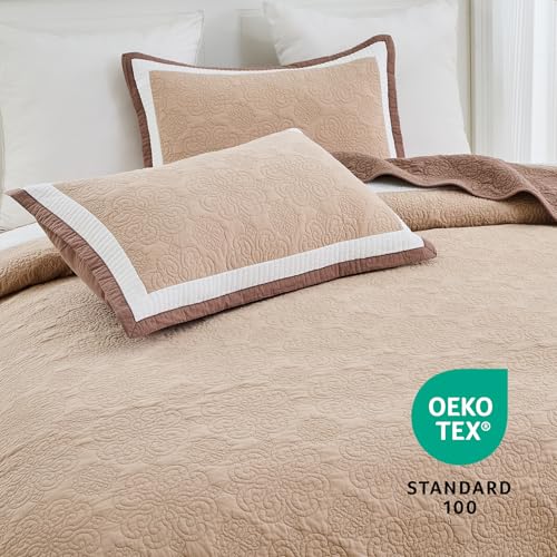 VatinHK 100% Cotton Oversized Farmhouse Queen Bedspread 120"x102", Brown — view 5