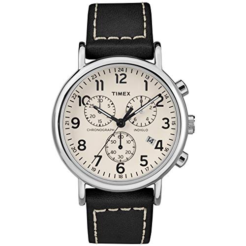 Timex Men's TW2R42800 Weekender Chrono Black/Cream Two-Piece Leather Strap Watch