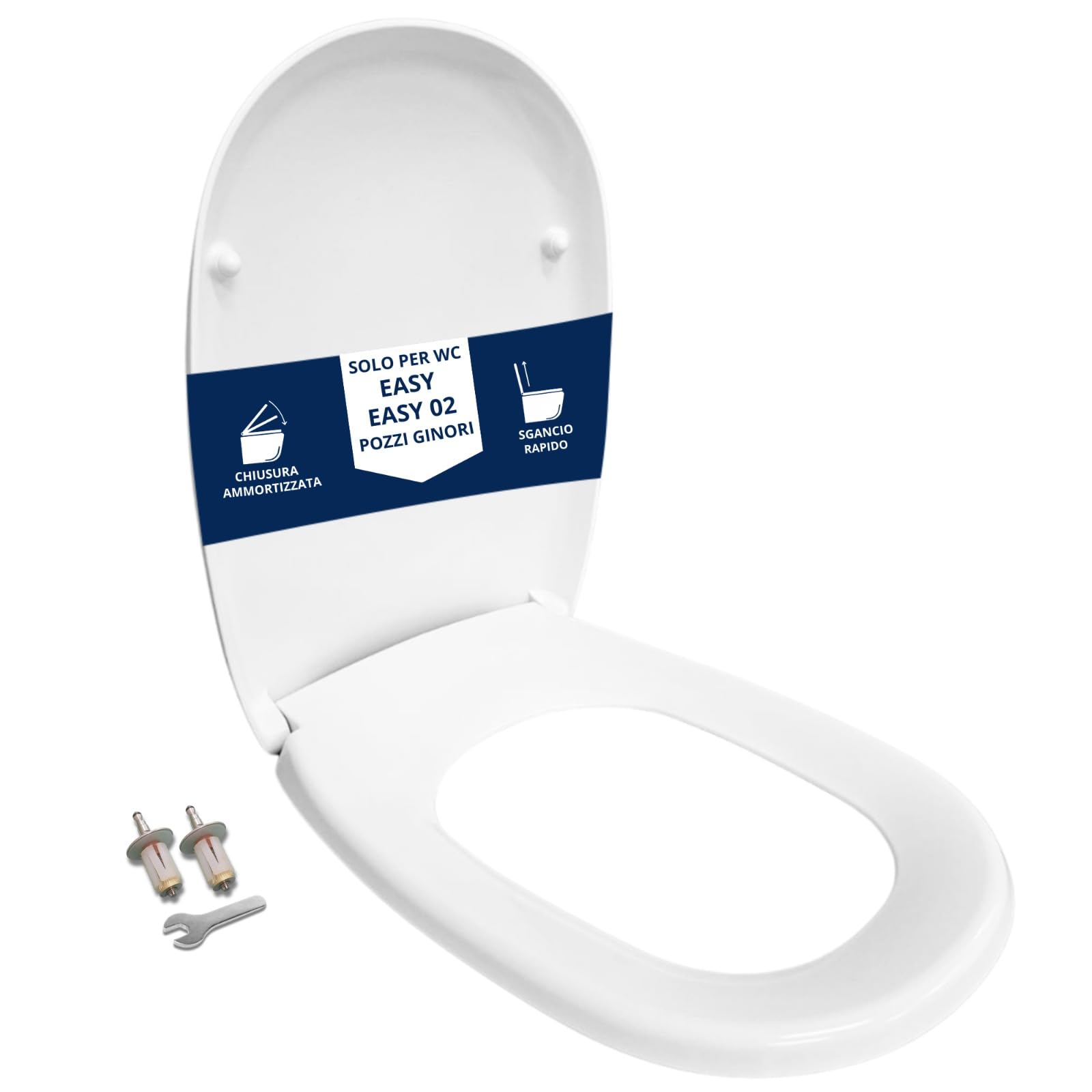 HYDRO HOME Tapa WC Pozzi Ginori Easy y Easy 02 como la original, asiento de inodoro en material termoestable, tapa de váter con bisagras de fijación superior, MADE IN ITALY (CIERRE AMORTIGUADO)