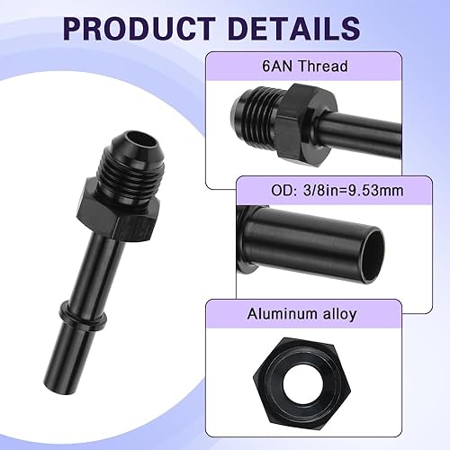 Miniatura 2 de 6AN macho Flare a 38 pulgadas SAE conexión rápida desconexión macho EFI adaptador de ajuste de combustible, aluminio recto acabado negro conector de