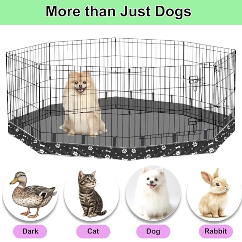 Image of Dog Playpen Bottom Pad for 24 inch Metal Octagon 8-Panel Pet Pen | Waterproof Reusable Dog Training Mat | Design with Elastic Buckle Connections (Note: Playpen Not Included) (Black)