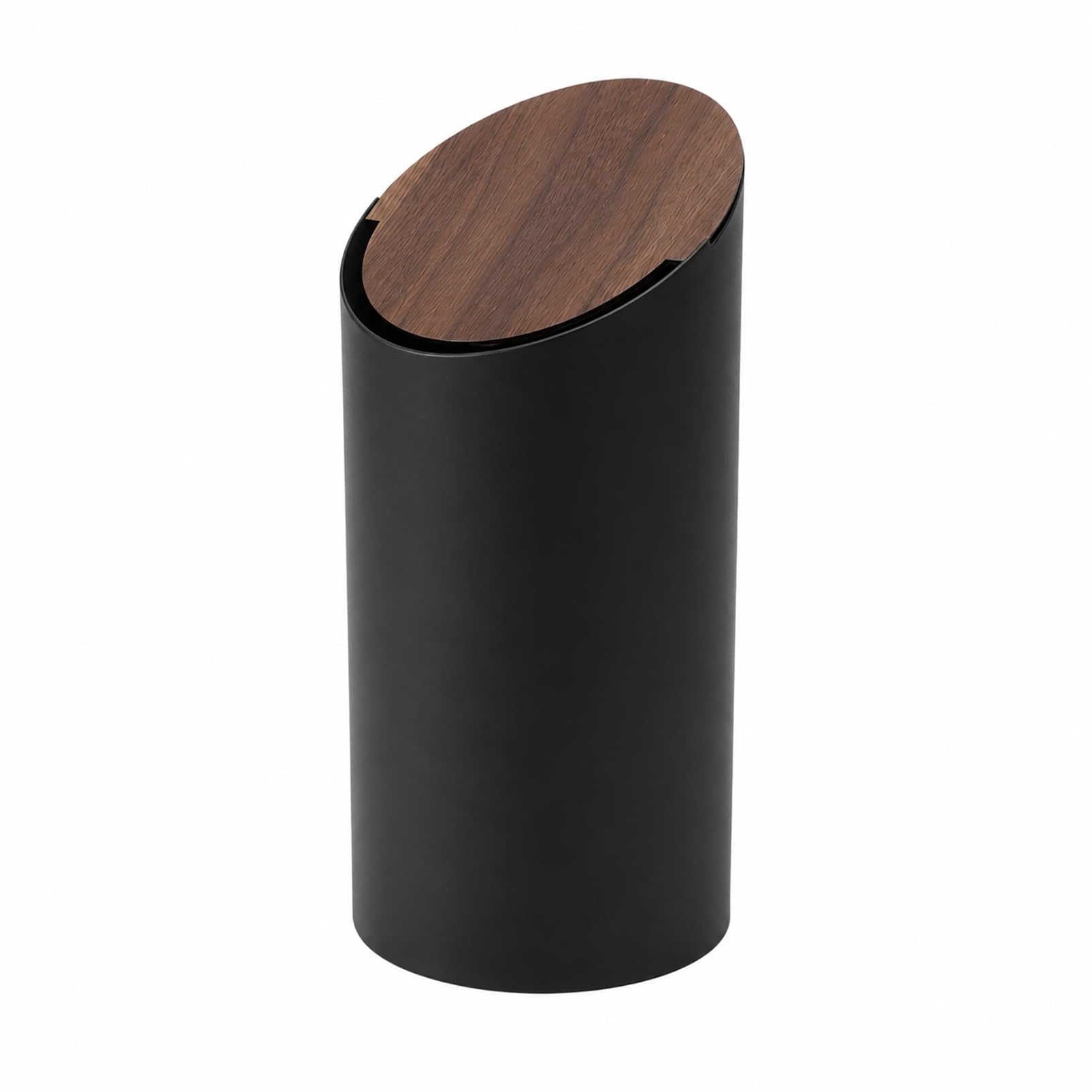 Modern Trash Can With Flip Lid, Minimalist Bathroom Garbage Bin For Bedroom, Living Room And Vanity, Decorative Narrow Wastebasket 9L(Black)