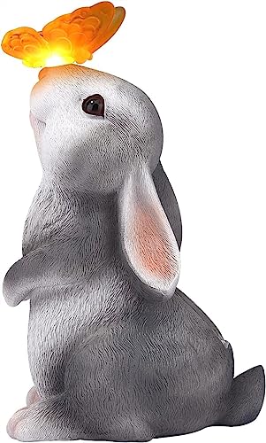 Estatua De Conejo Adornos De Jardín Al Aire Libre Luz De Jardín Solar Al Aire Libre,Estatua De Conejo Mariposa En Resina De Conejo Estatuilla De Conejo Luces Solares con Luz De Mariposa Decoración