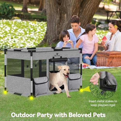 Pawaboo Welpenauslauf Extra Groß Haustier Laufstall, Tragbar Handtasche Hundebox für Katze Hunde, Hund Laufgitter, Verdickt PVC Rohr Rahmen, Groß, Schwarz/Grau