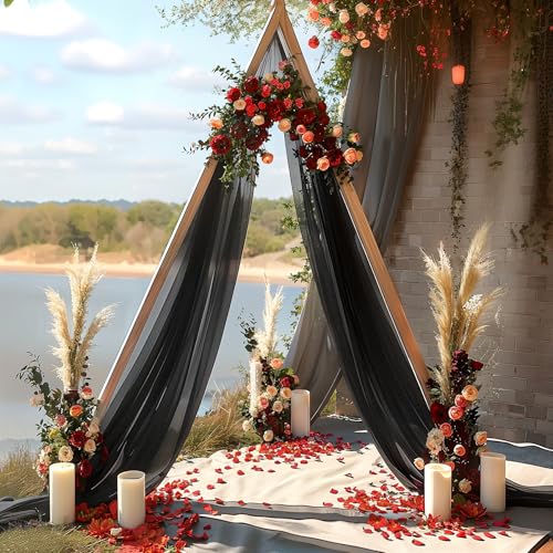 Image of Black Wedding Arch Draping Fabric 1 Panel 30'' x 20FT Black Drapes Sheer Fabric Backdrop Arch Draping Fabrics for Wedding Ceremony Birthday Party Bridal Shower Decoration
