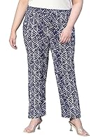 oxolloxo Women Floral Print Elasticated Blue Tie-Knot Plus Size Pant