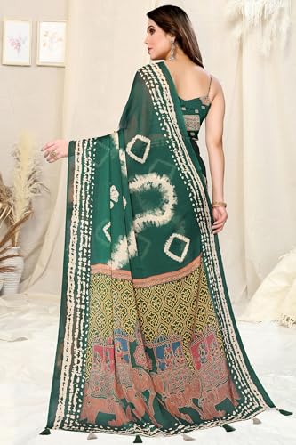Image of MIRCHI FASHION Saree for Woman Chiffon Shibori Printed | Lightweight Regular Use and Professional Office Sari with Blouse Piece