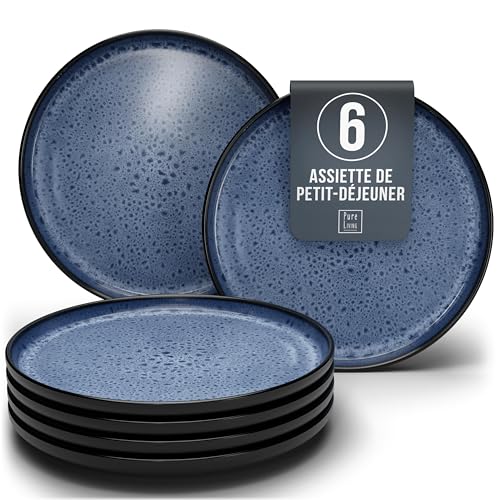 Ensemble de Vaisselle Service de Table 6 personnes Ibiza - Assiettes Stylées en Grès, Vaisselle Pure Living Noir Bleu Profond