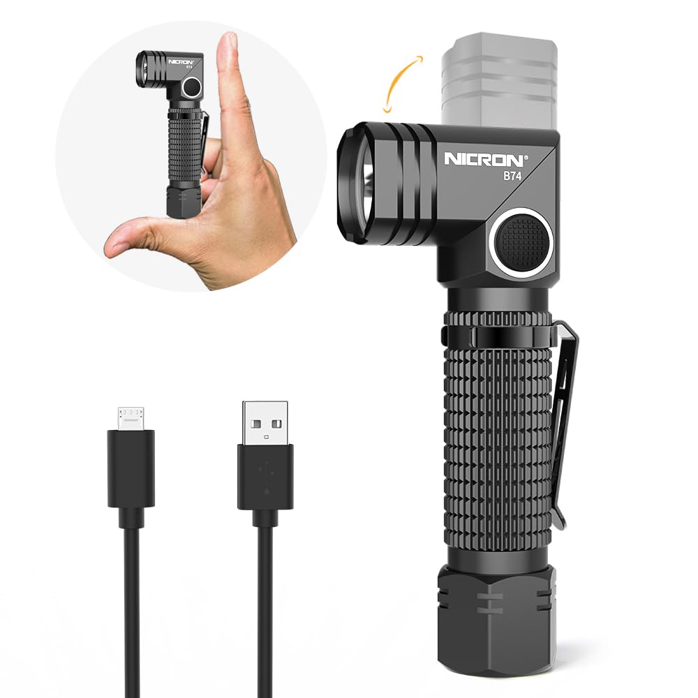 NICRON 700 Lumens Rechargeable Flashlight, 90 Degree Design, IP65 Waterproof, 5
