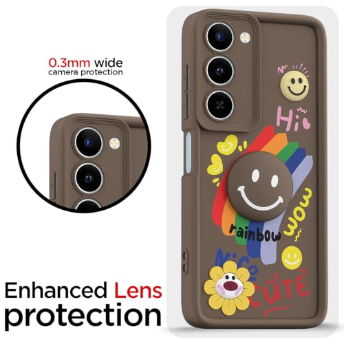 Image of Pikkme Back Cover for Realme P4 Lite 5G / Realme C83 5G | Soft Silicone| Cute Rainbow Smile & 3D Cartoon Flower Design | Shockproof Raised Camera Protection Bumper Case (Brown)