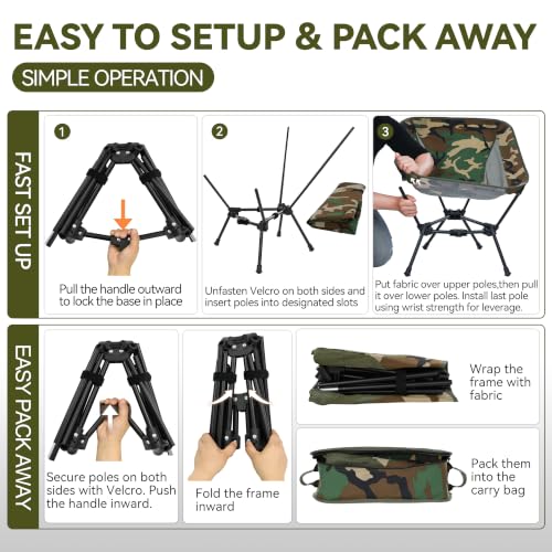 Image of MARCHWAY Lightweight Folding Camping Chair, Portable Foldable Compact for Outdoor Camp, Travel, Beach, Picnic, Festival, Hiking, Backpacking, Supports 330Lbs (Camo)