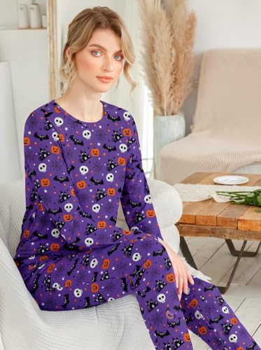 Ekouaer Womens Jogger Pajama Sets Long Sleeve Pjs Purple Halloween Print XS - image 7