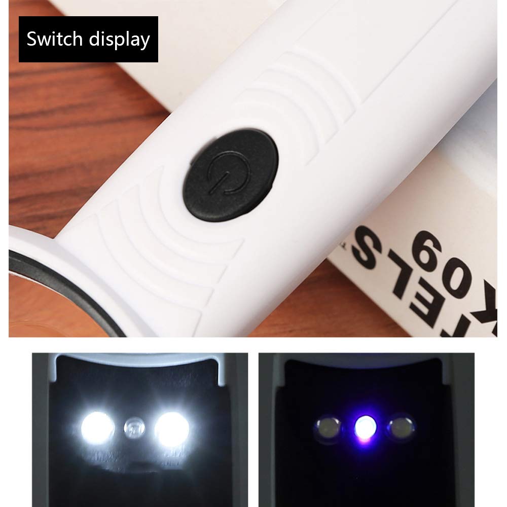 Lupe mit 3 LED-Leuchten, handliche Leuchtlupe, 5- bis 12-fache Vergrößerung, superklare Darstellung, leicht, ideal zum Erkunden und Lesen für Senioren und Kinder