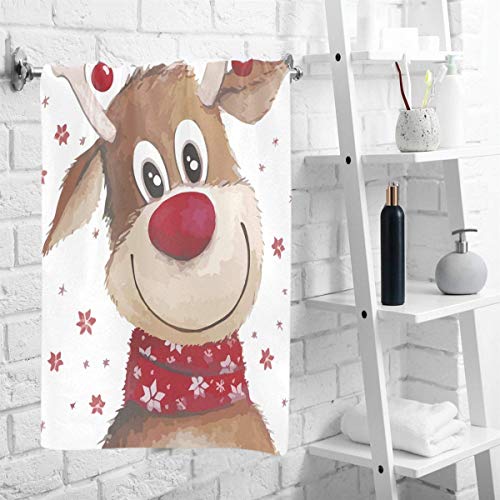 Wamika Cute Xmas Reindeer Hand Towels Winter Snowflakes Deer Face Towel Highly Absorbent Soft Guest Tea Towel Portable Kitchen Dish Washcloths Bath Decor Christmas Decorations 16" X 30" #TOP1