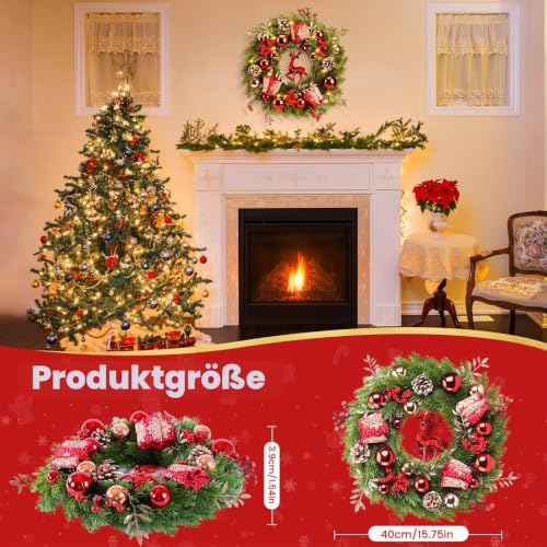 Avoalre Weihnachtskranz 40cm 40LEDs Lichterketten Timer 8 Modi – Ansicht 2