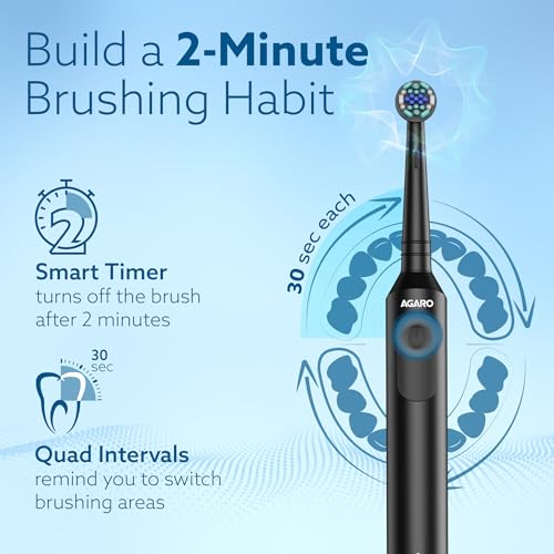 Image of AGARO Cosmic Oscillating Electric Tooth Brush for Adults, Nylon Soft Bristles, Replaceable Brush Head, Rechargeable, Power Oscillating Toothbrush, Black