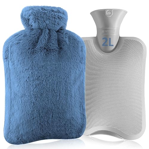 Bolsa De Agua Caliente 2l, Sentasi Bolsa De Agua Caliente Para Niños Y Adultos, Bolsa De Agua Caliente Para Terapia De Calor Y Frío Y Para Aliviar El Dolor Y La Fatiga (Azul)