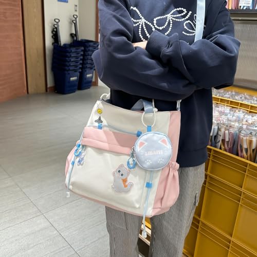 Kawaii Messenger Bag with Cute Accessories Nylon Casual Crossbody Hobo Tote Shoulder Bag Travel Daypacks3