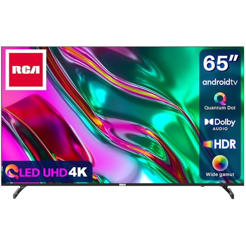 RCA 65 Zoll QLED Fernseher 4K UHD Smart TV HDR HLG Dolby Audio Android TV Google Assistant Triple Tuner WiFi Bluetooth HDMI USB (2023) | RAQ65UN3