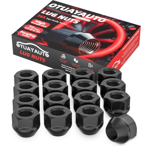 Image of OTUAYAUTO 1 /2-20 Open End ATV Lug Nuts - Replacement for Polaris Magnum, RZR, Polaris Sportsman, Xplorer Aftermarket Wheels, Cone Seat, 17mm Hex, 20PCS Black Bulge Acorn Lug Nut Set