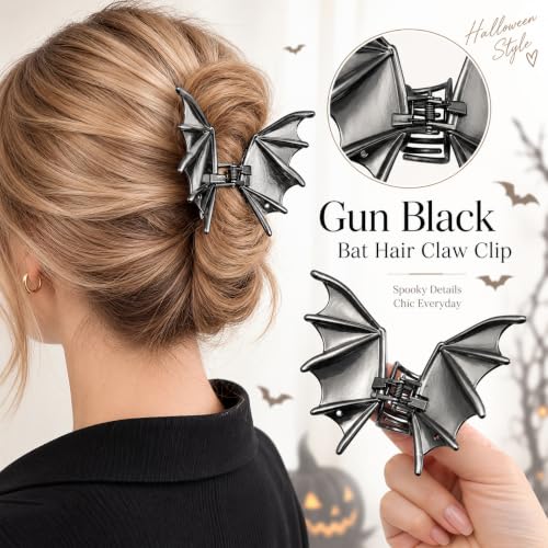 Parcce 3 PCS Halloween Hair Clips for Women, Gothic Bat Wing, Spider and Skeleton Hand Claw Clips, Gunmetal Goth Accessories, Strong Hold Halloween Hair Accessories, Spooky Skull Costume Party Gifts - image 5