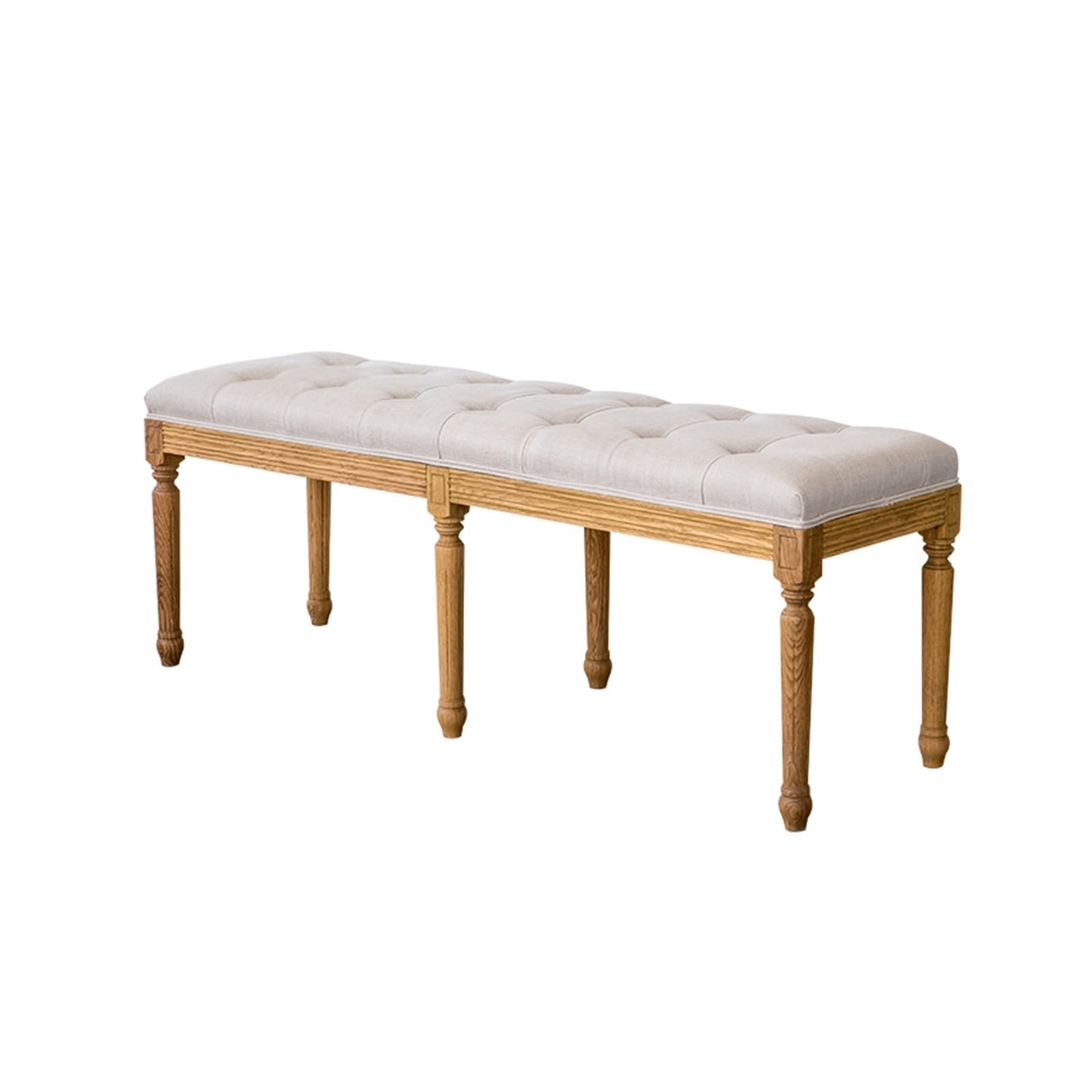Foot Stool For Bed French Vintage Bench with Padded Seat and Rubberwood Legs, Memory Foam Upholstered Entryway Bench and Dining Bench, Tufted Fabric End of Bed Bench for Bedroom Living Room Hallway Be