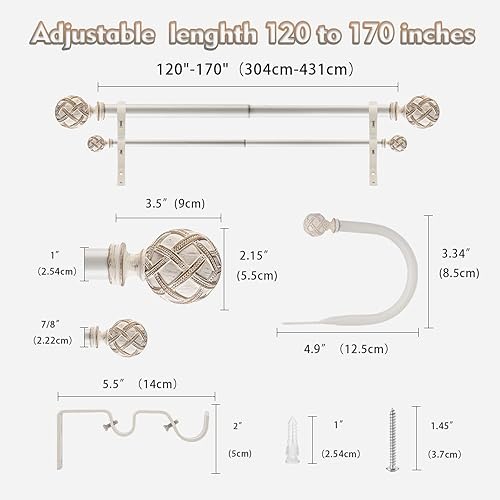 Miniatura 2 de Ycolnaefllr Juego de cortineros dobles de 1 pulgada de diámetro para ventanas, barra de cortina de tratamiento de doble ventana, resistente y