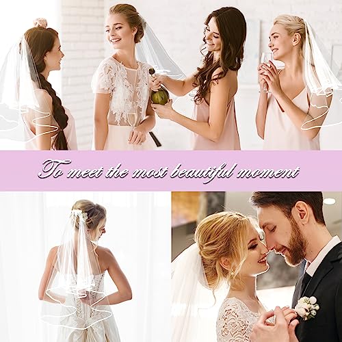 Amaxiu Short Wedding Bridal Veil with Comb, 2 Tier Tulle Bride Veil Elbow Length Wedding Veil Ribbon Edge 60-80cm/23-31in - Thumbnail 7