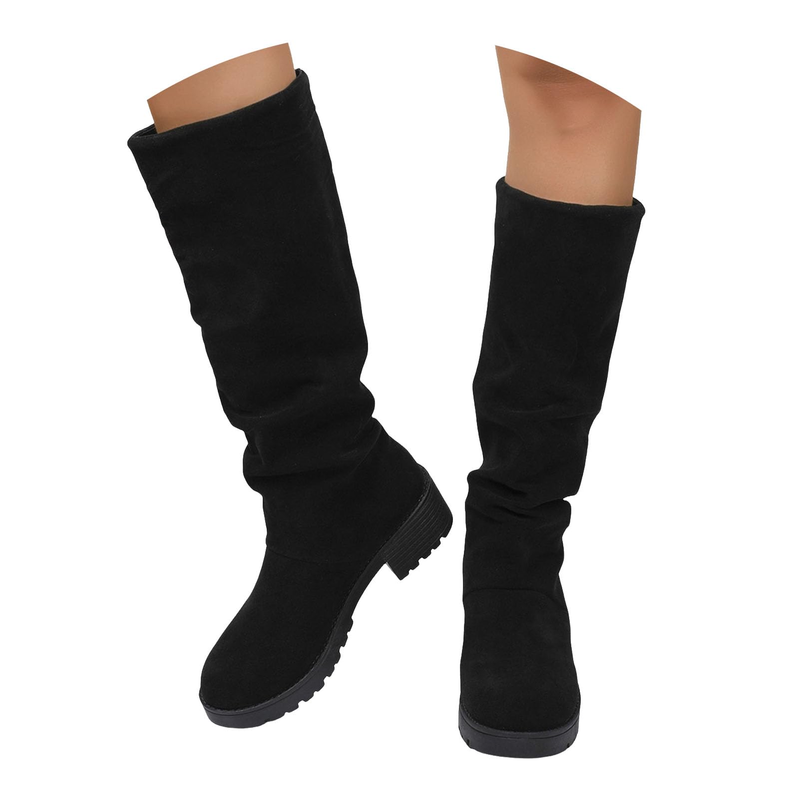 Suede Knee High Boots for Women Fashionable Round Toe Suede Thick Soled Boots Fall Round Toe Ruched Low