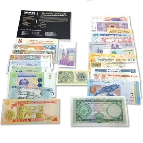 impacto coleccionables foreign currency collection - 25 different world currency banknotes - collectible currency foreign - old world currency collection - banknotes collection coa included