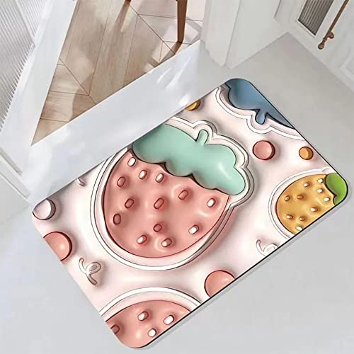 Tapis de bain fraise doux pour sortie de douche en terre de diatomée