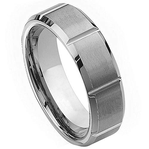 CloseoutWarehouse Tungsten Multiple Vertical Grooved Band Ring