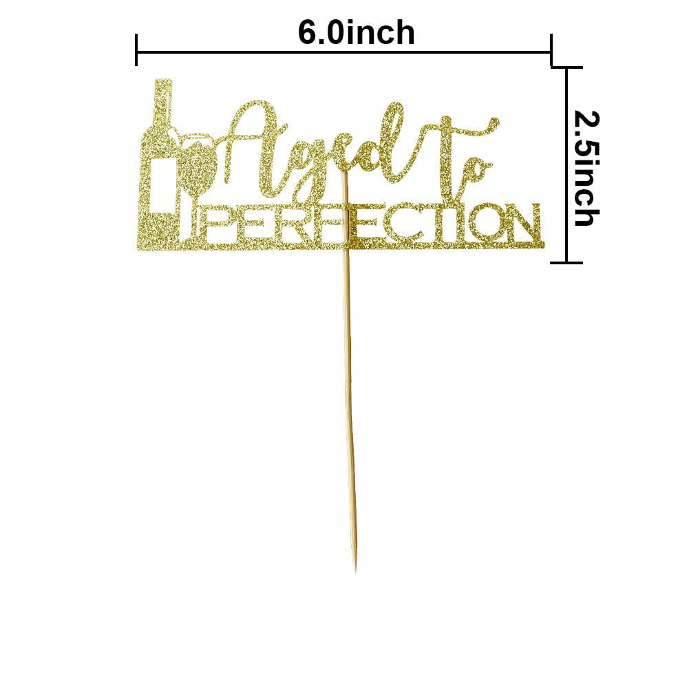 Aged To Perfection Cake Topper - Wine Lover's Birthday Decoration, Gold...