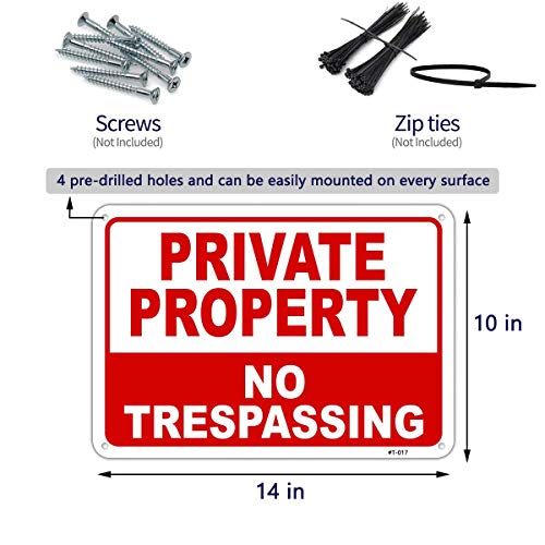 Large No Trespassing Signs Private Property Metal 10X14 Aluminum Uv Ink Printing,Durable/Weatherproof Up To 7 Years Outdoor For House And Business (2-Pack) #TOP6