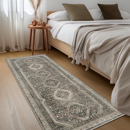 GENIMO 2x5 Non Slip Hallway Runner Rug, Machine Washable, Thin & Low Pile Lightweight for Kitchen, Laundry, Entryway, Bedroom & Living Room, Dark Brown
