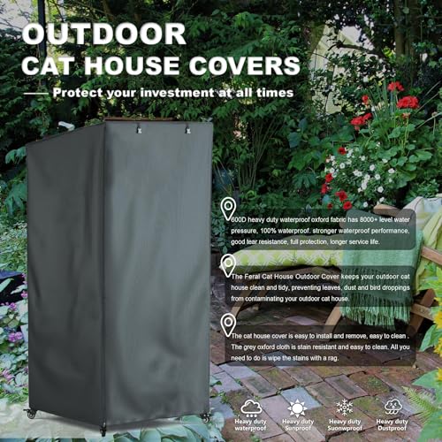 Image of Outdoor Cat House Cover - Extremely Waterproof Feral Cattery Enclosure Cover, 600D Heavy Duty Rain Sheet (Grey)