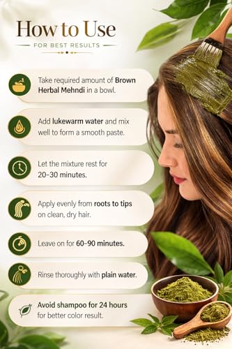 Image of Khadi Nyoli Natural Brown Herbal Mehndi Powder for Hair 100gm | Enriched with Amla,Shikakai,Bhringraj & Fenugreek powder| 100% Natural Ayurvedic Henna for Grey Hair Coverage | Chemical-Free & Ammonia-Free Hair Color | Long-Lasting Natural Black Hair Dye for Men & Women