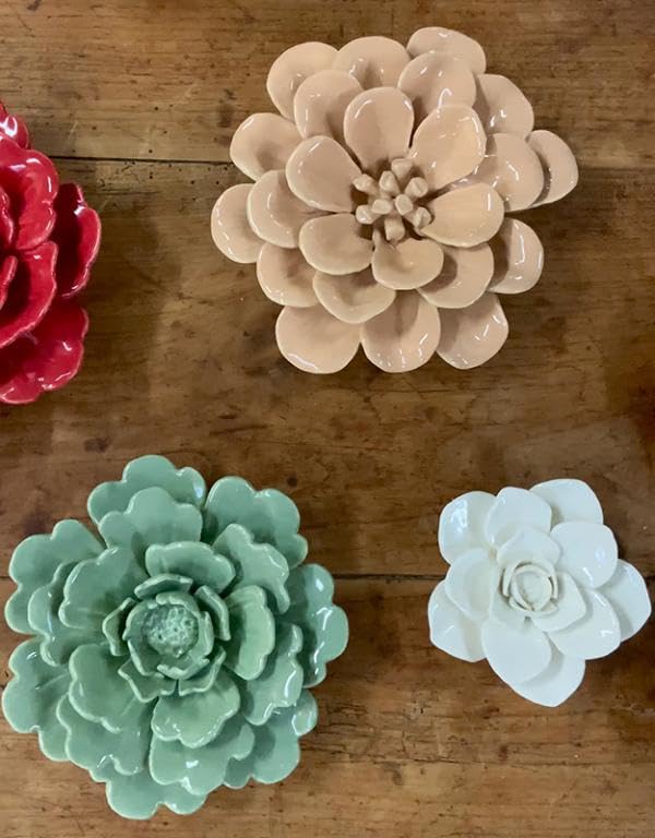 Fleur céramique beige 17cm décoration murale relief 3D - 2