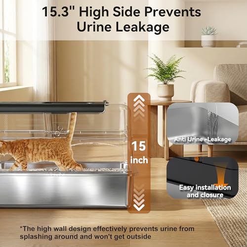 Arenero para gato de acero inoxidable con tapa y control de olores miniatura 6